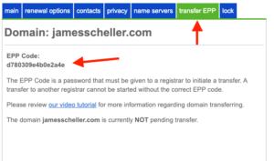 Bluehost EPP code
